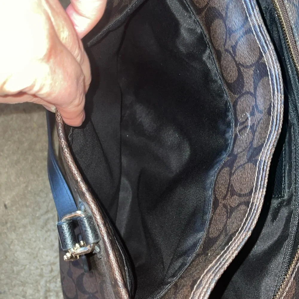 Coach brown diaper travel signature canvas leather tote bag